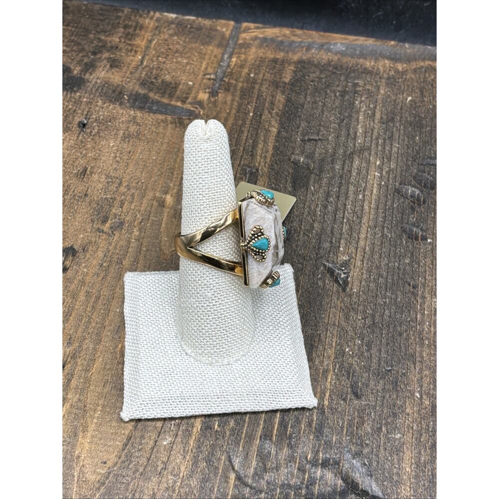 Barse Prismatic Ring- Feldspar Jasper & Turquoise-Bronze-7.5-NWT - Picture 4 of 7
